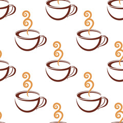 Seamless pattern of steaming  cup of coffee