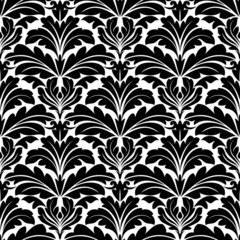 Bold black and white damask floral seamless pattern