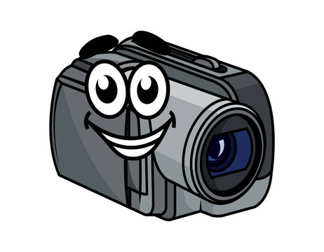 Happy gray cartoon video camera