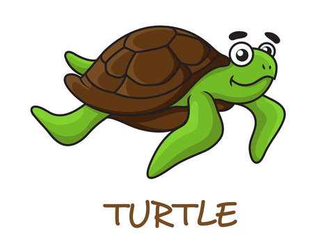 Cute happy cartoon turtle swimming