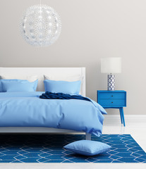 Contemporary fresh elegant blue bedroom with rug