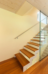 mountain house, modern architecture, interior, staircase