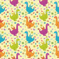 Seamless pattern, cartoon colorful Dragons