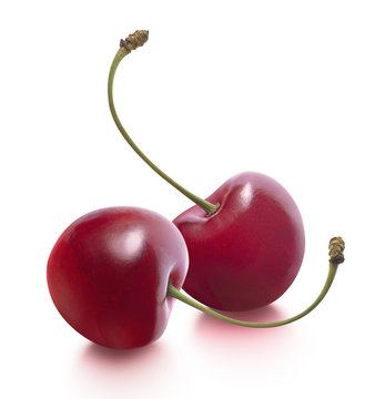 Two cherries separate isolated on white background