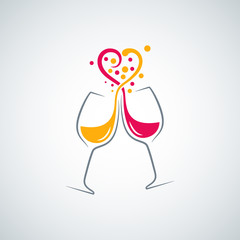 red and white wine love concept background