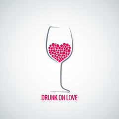 wine glass love heart concept design background