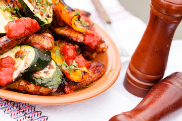 grilled vegetables and chicken