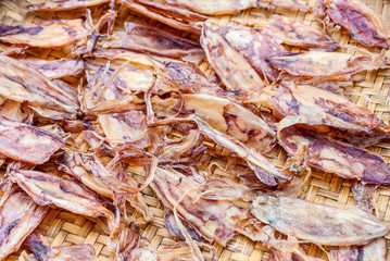 Dried squids in seafood market,Thailand
