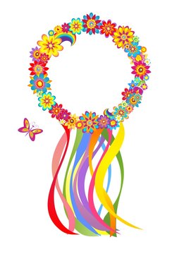 Flower wreath with colorful strips