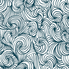 Curly lines seamless pattern, hand drawn monochrome vector