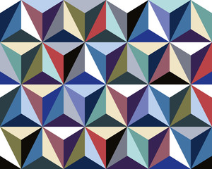 Fototapeta premium Triangles seamless pattern, colorful 3d vector background.