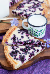 Obraz na płótnie Canvas Homemade blueberry tart pie and milk