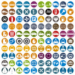 Fototapeta na wymiar 100 car and transport icons.