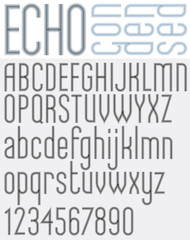 “ECHO” retro striped rounded font.