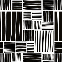 Patched lines seamless pattern, black and white vector backdrop
