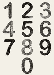 Hand drawn and sketched numbers set.