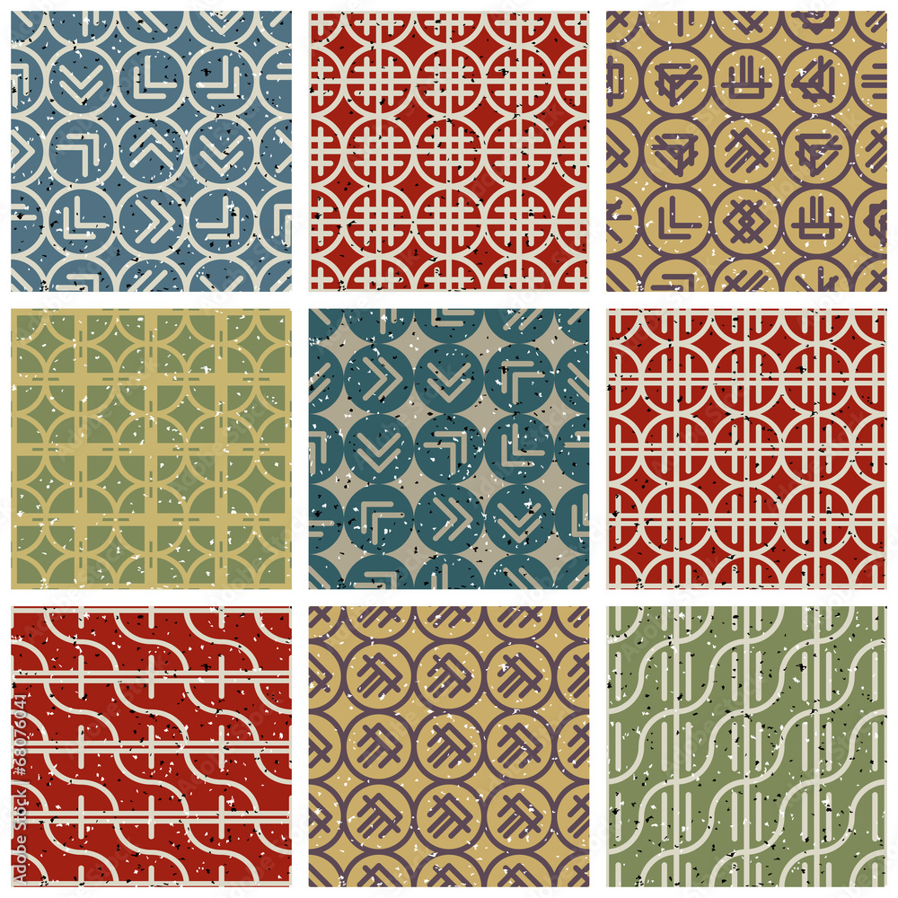 Poster retro style tiles seamless patterns set.