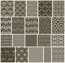 Vintage tiles seamless patterns, 20 monochrome designs vector se
