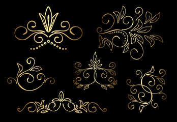 gold floral design elements - vector set