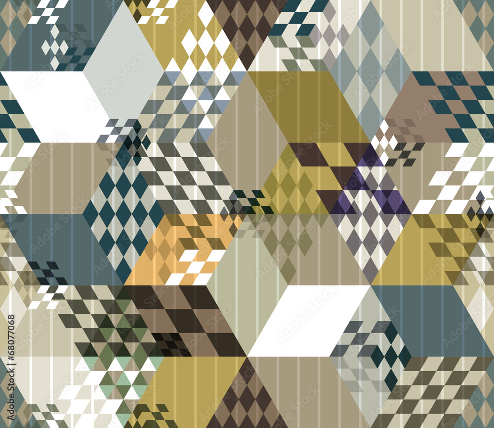 Poster abstract retro style 3d cubes geometric seamless pattern.