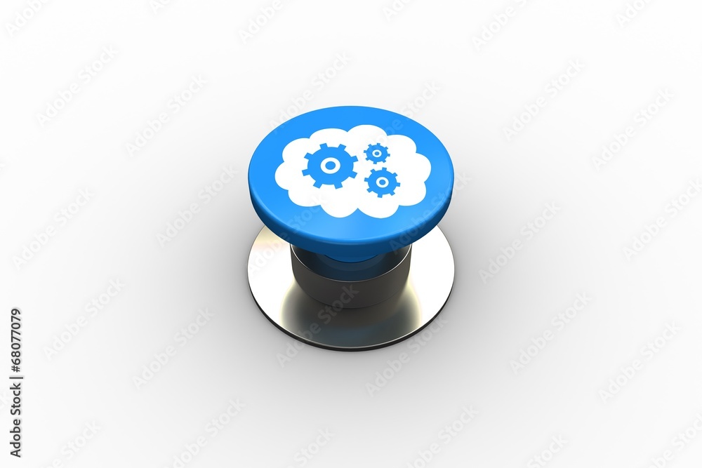 Poster Composite image of cogs and wheels in cloud graphic on button
