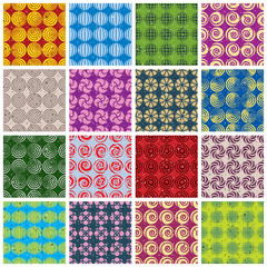 Colorful retro style tiles seamless patterns set.