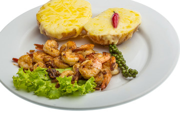 Garlic shrimps with potato