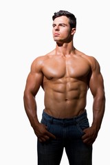 Fototapeta premium Portrait of a shirtless muscular man