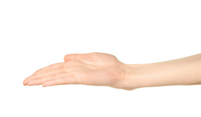 Female caucasian hand gesture isolated