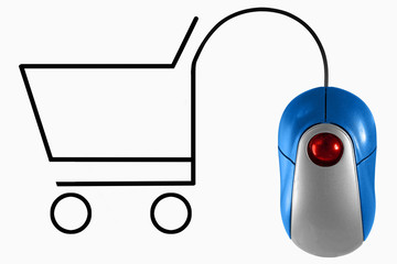 Shopping cart depicted by computer mouse cable