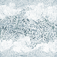Seamless music pattern with grunge texture.