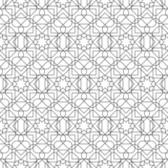 Black and white geometric seamless pattern with line and round c