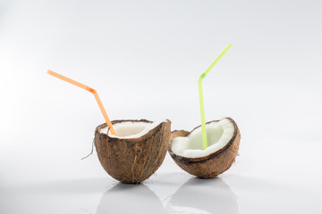 Coconut cocktail on white background