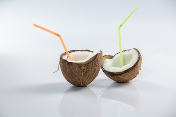 Coconut cocktail on white background