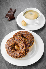 breakfast with coffee and donuts