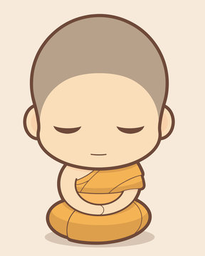 cartoon monk meditating orange robe clip art preview