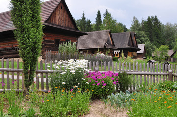 Wooden houses in rural countryside