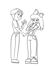 boy gives a girl flowers, vector illustration