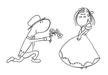 man gives a woman flowers, vector illustration