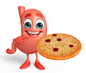Cartoon Character of stomach with pizza