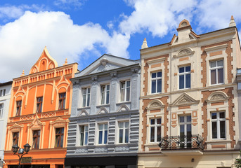 Fototapeta premium Restored houses on the market in the old town, Brodnica, Poland