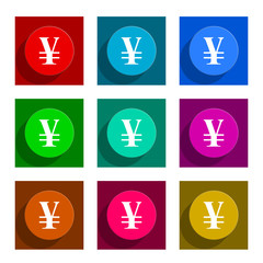 yen flat icon vector set