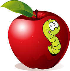 illustration of Cartoon Worm In Red Apple