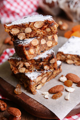 Delicious cake panforte on table close-up