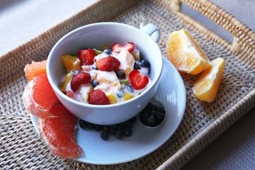 Useful homemade fruit salad, close-up