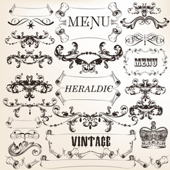 Collection of vector decorative calligraphic elements in vintage