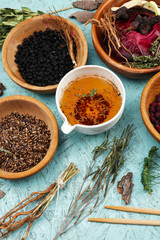 Traditional chinese herbal medicine ingredients, close-up