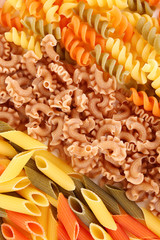 Variety of colorful pasta, close-up