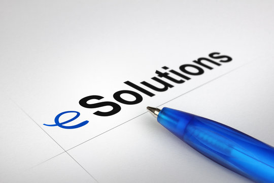 eSolutions. Written on white paper