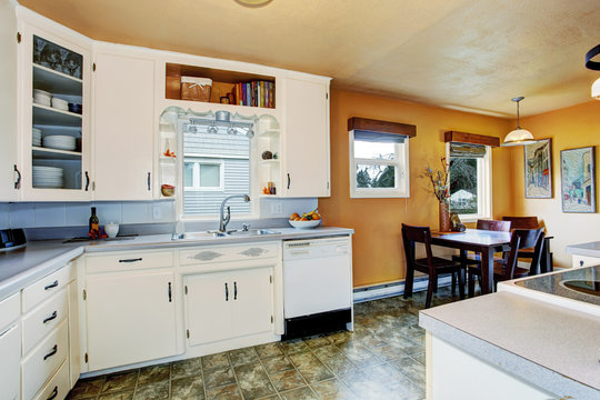 Kitchen room with dining area in old house